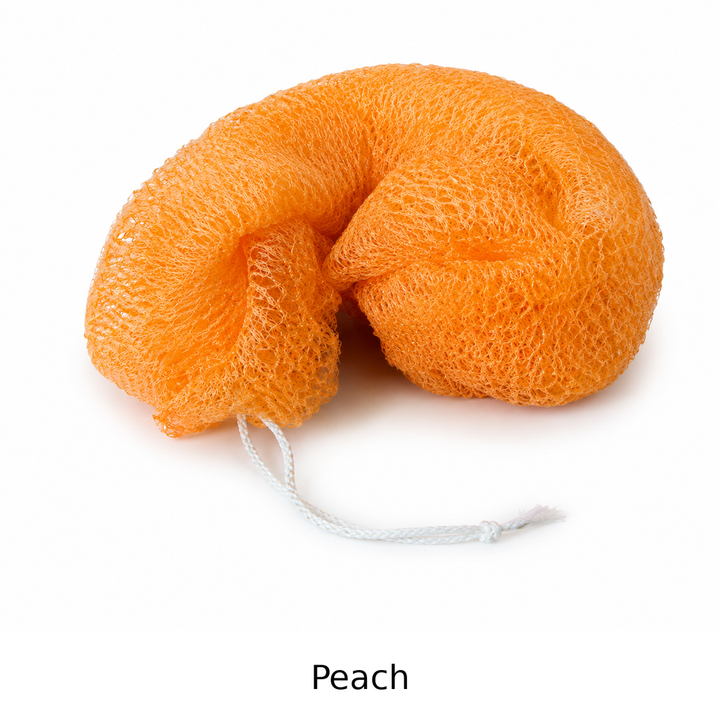 Peach African net sponge with color name